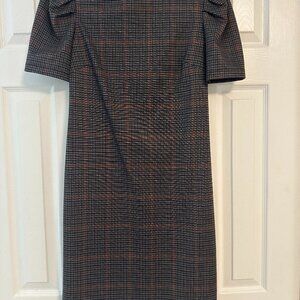 RN Studio Plaid Sheath Dress with Puff Sleeves